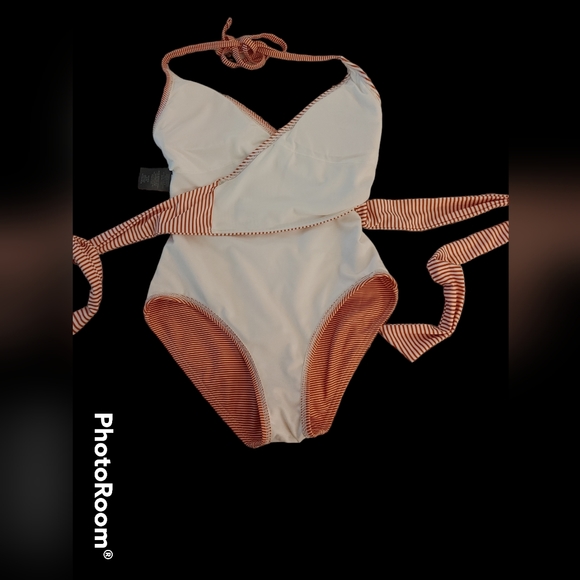 NWT Vince Camuto V-Neck Wrap Tie One Piece Swimsuit - Sailor Stripe V27585 - Picture 6 of 11